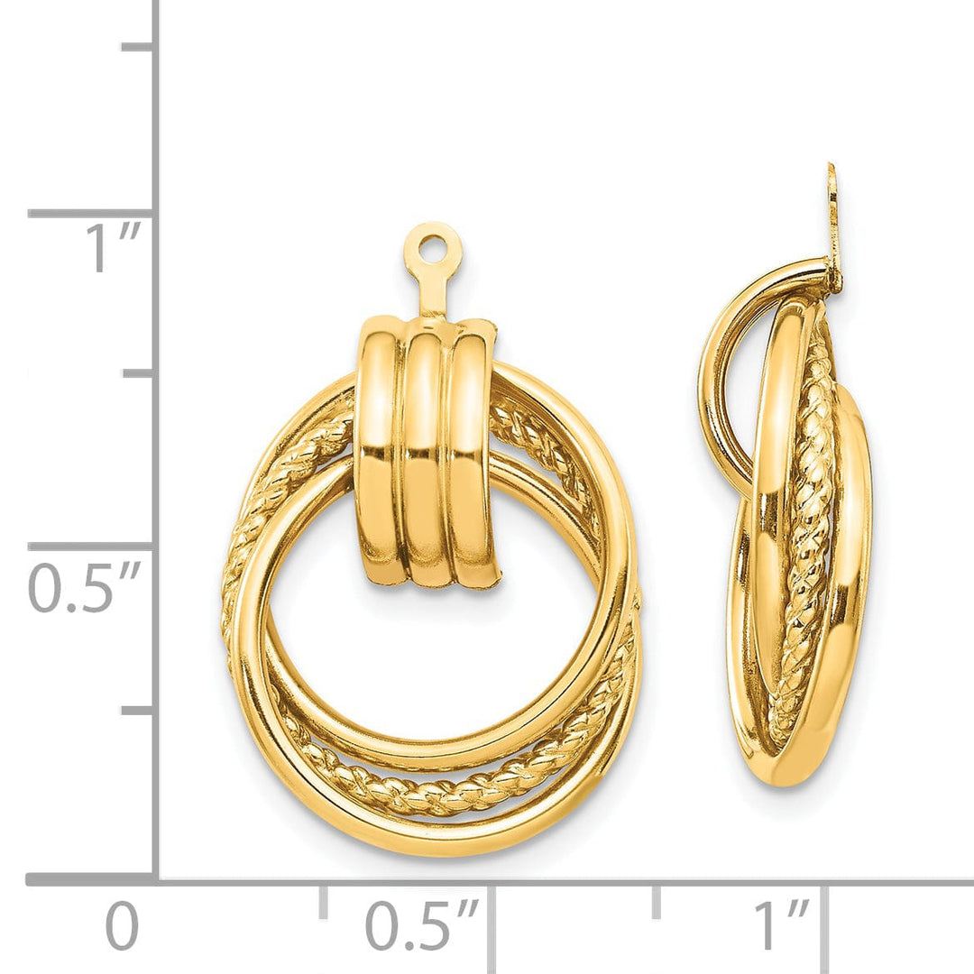 14k Yellow Gold Round Design Fancy Doorknocker Earring Jackets