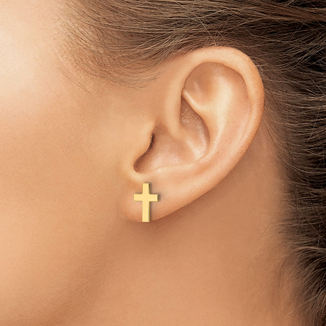 14K Yellow Gold Polished Cross Post Earrings