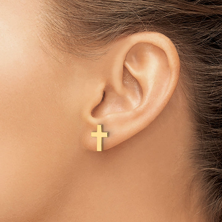 14K Yellow Gold Polished Cross Post Earrings