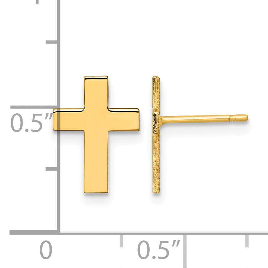 14K Yellow Gold Polished Cross Post Earrings