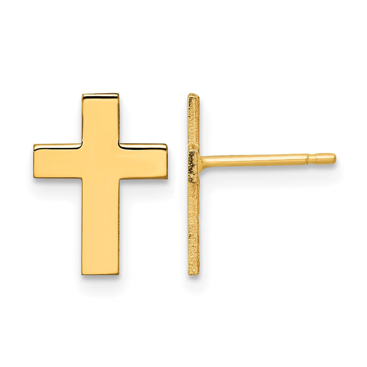 14K Yellow Gold Polished Cross Post Earrings
