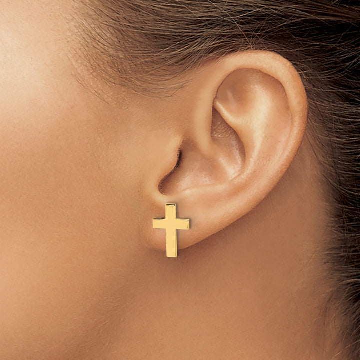 14K Yellow Gold Polished Cross Post Earrings