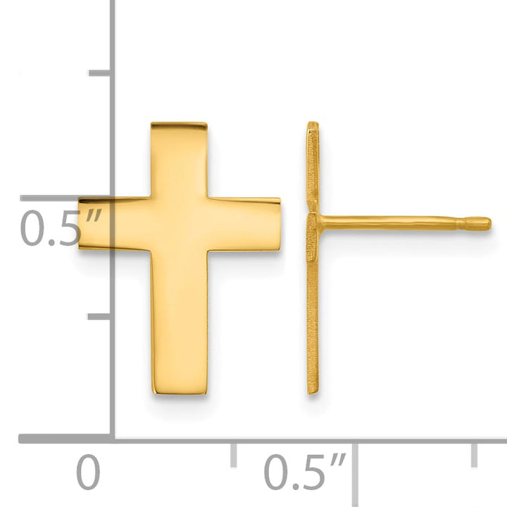 14K Yellow Gold Polished Cross Post Earrings