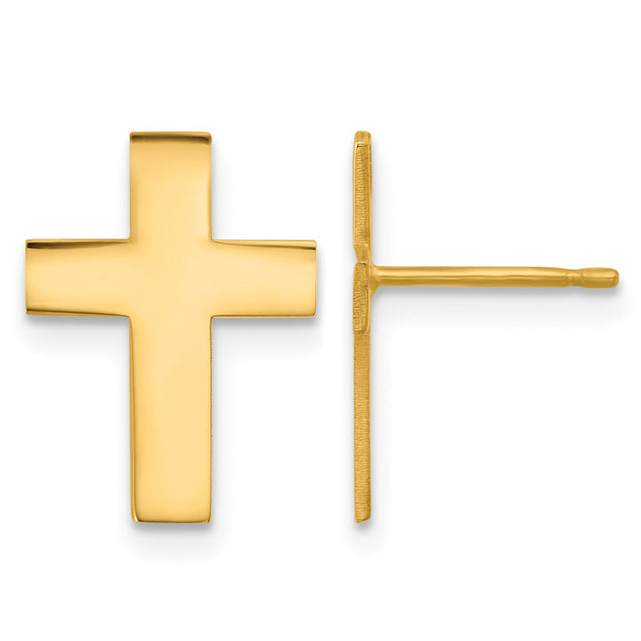 14K Yellow Gold Polished Cross Post Earrings