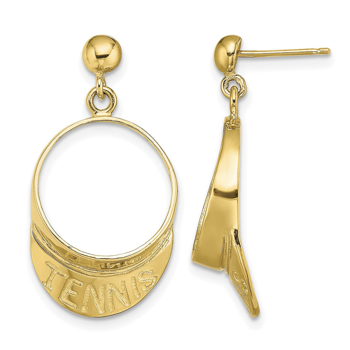 14K Yellow Gold 3-D Tennis Visor Dangle Post Earrings