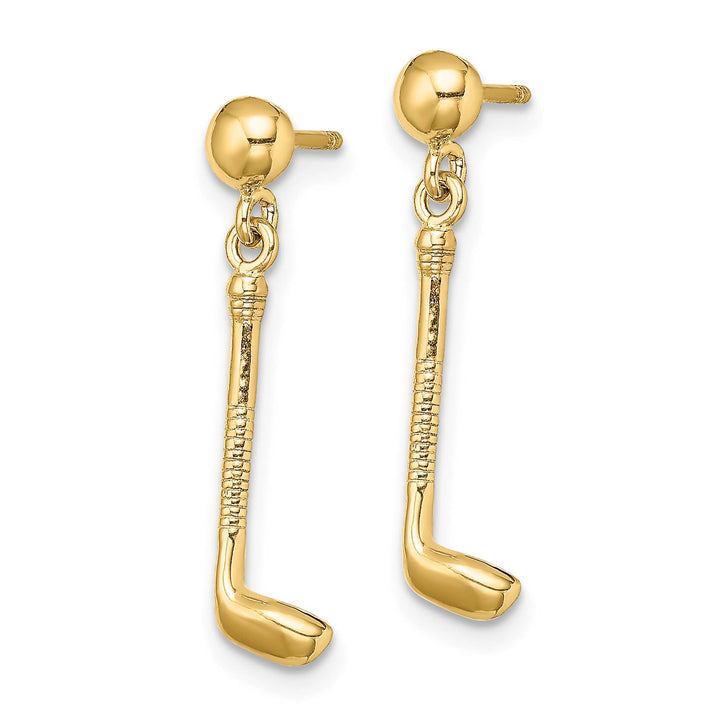 14K Yellow Gold Golf Club Dangle Post Earrings