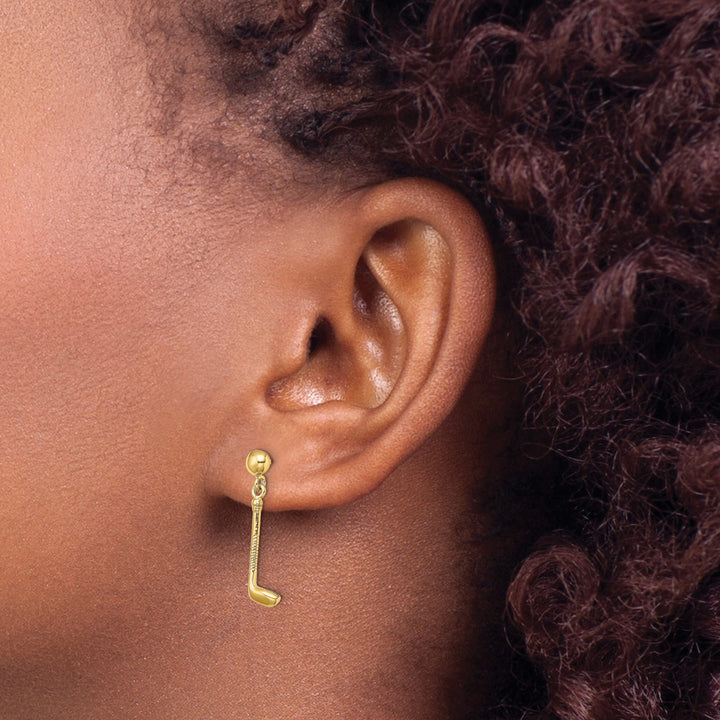 14K Yellow Gold Golf Club Dangle Post Earrings