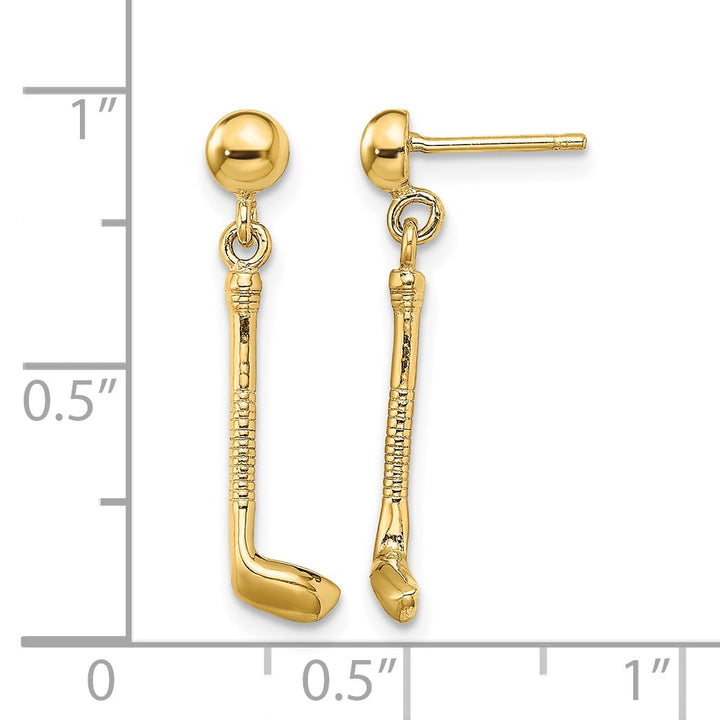 14K Yellow Gold Golf Club Dangle Post Earrings
