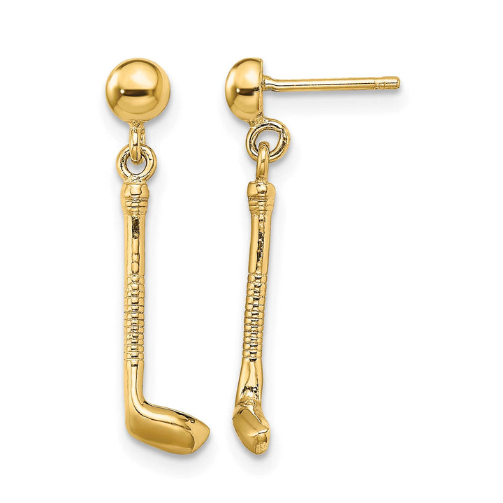 14K Yellow Gold Golf Club Dangle Post Earrings