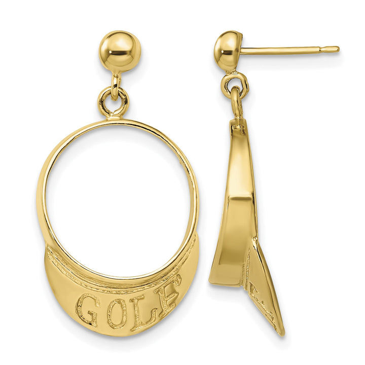 14K Yellow Gold 3-D Golf Visor Dangle Post Earrings