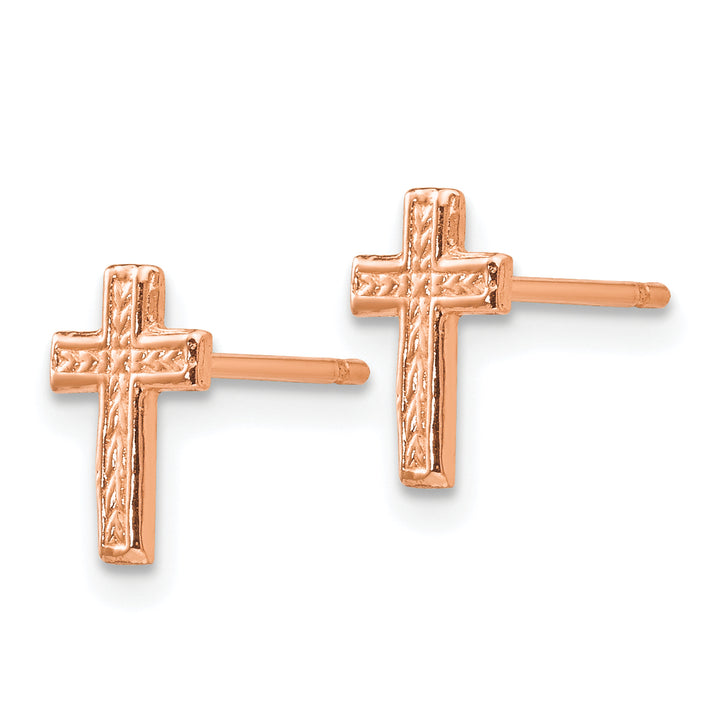 14K Rose Gold Small Polished Cross Post Earrings