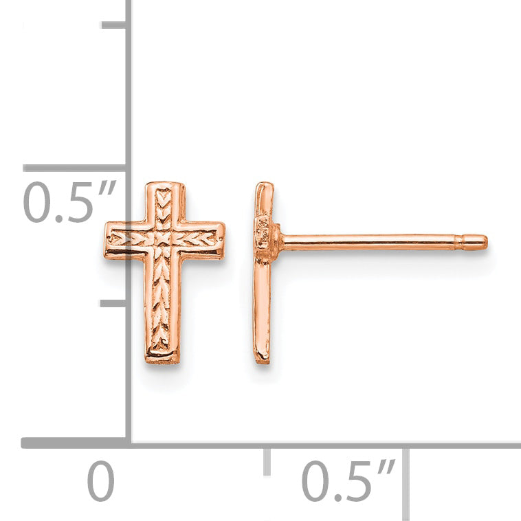14K Rose Gold Small Polished Cross Post Earrings