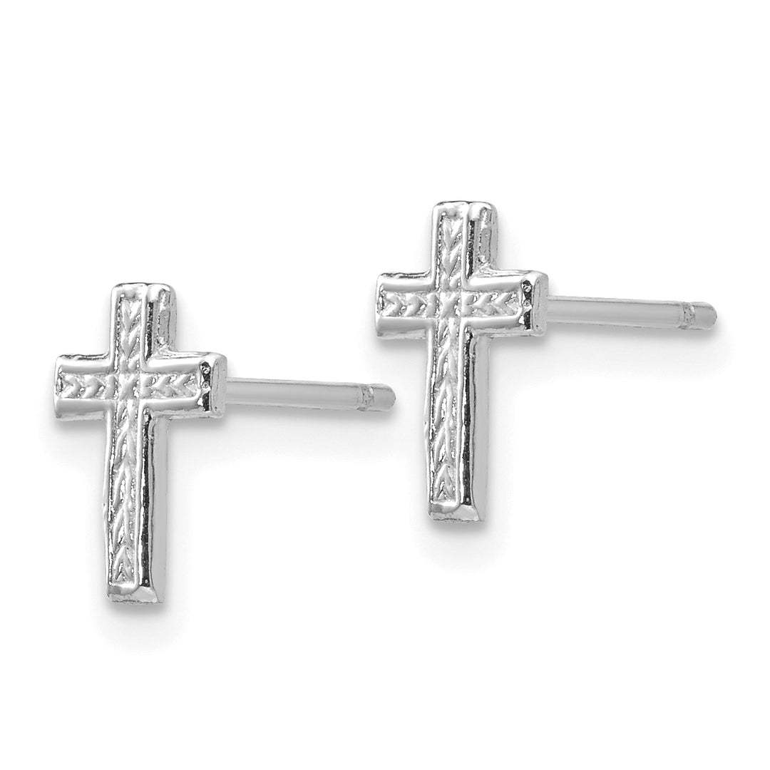 14K White Gold Small Polished Cross Post Earrings