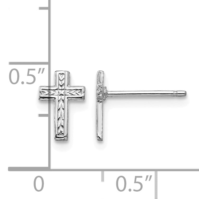 14K White Gold Small Polished Cross Post Earrings