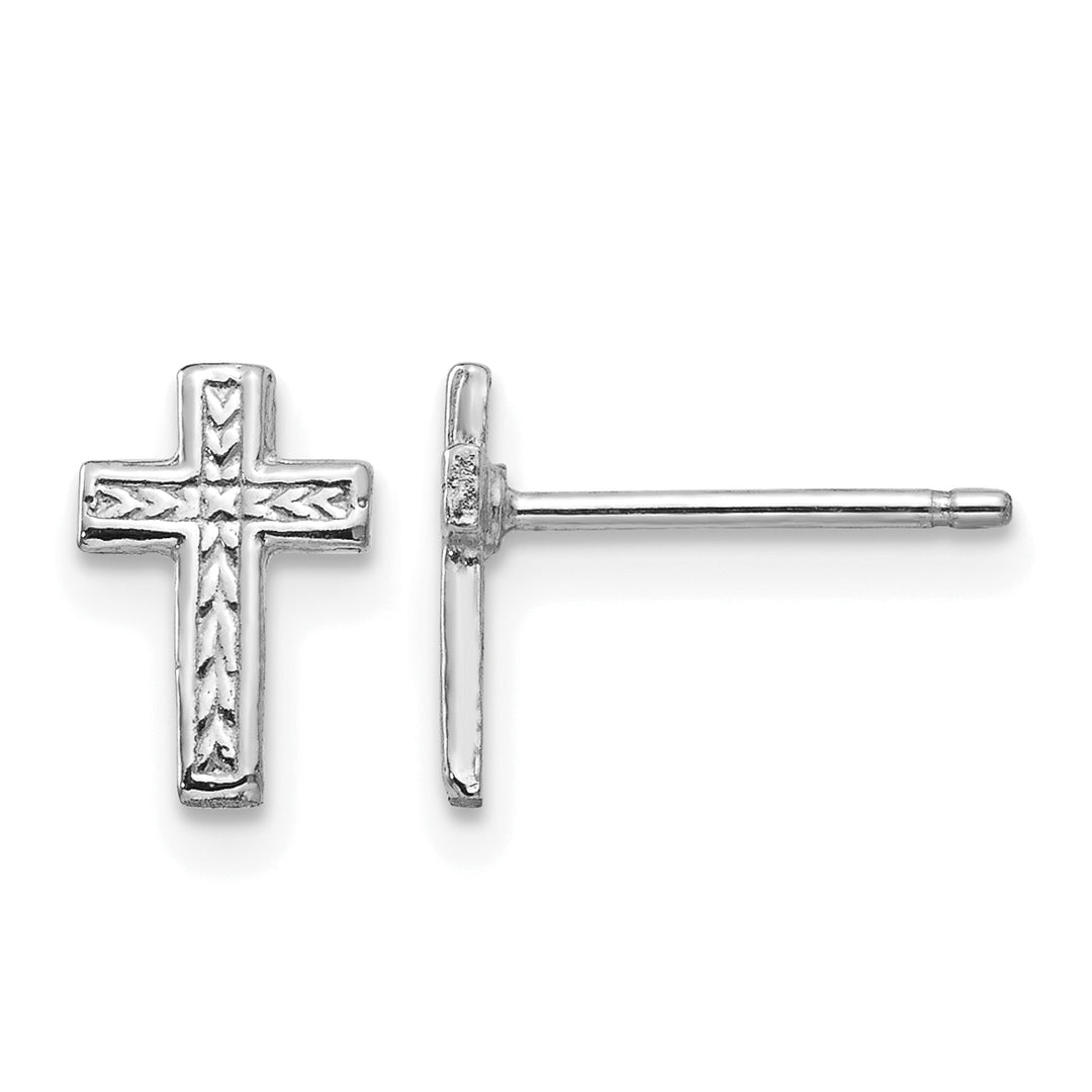 14K White Gold Small Polished Cross Post Earrings