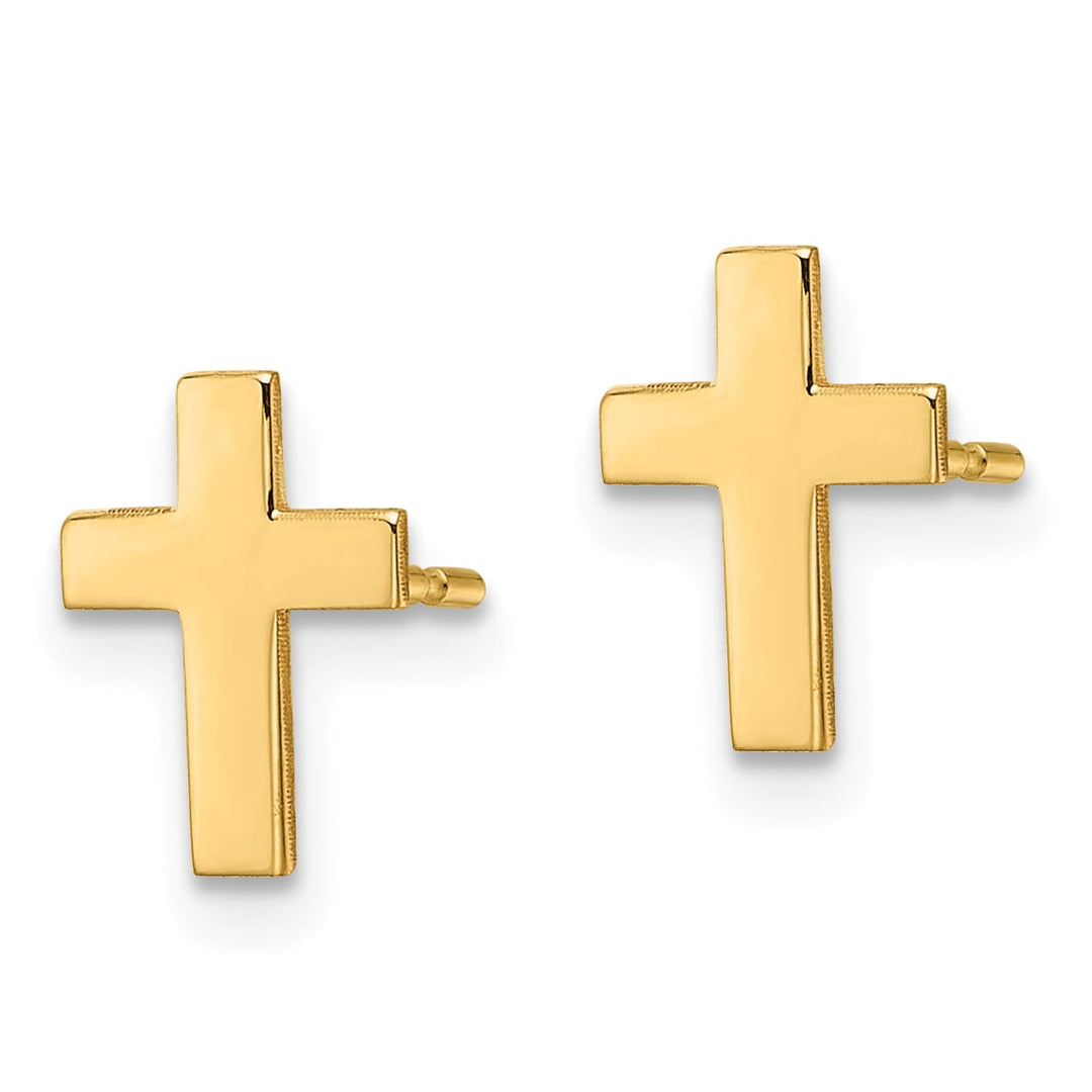 14K Yellow Gold Polished Cross Post Earrings
