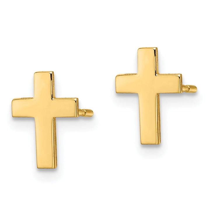 14K Yellow Gold Polished Cross Post Earrings