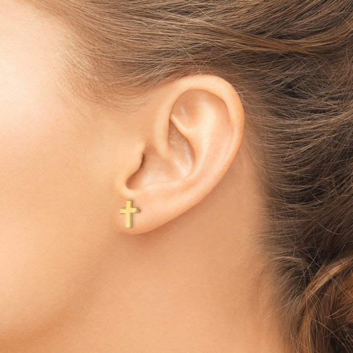 14K Yellow Gold Polished Cross Post Earrings