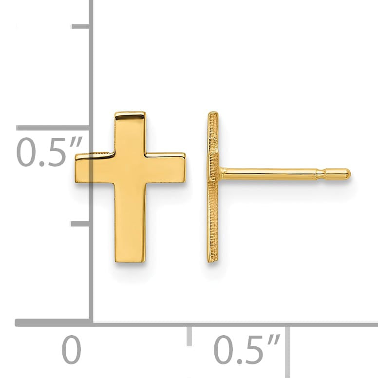 14K Yellow Gold Polished Cross Post Earrings