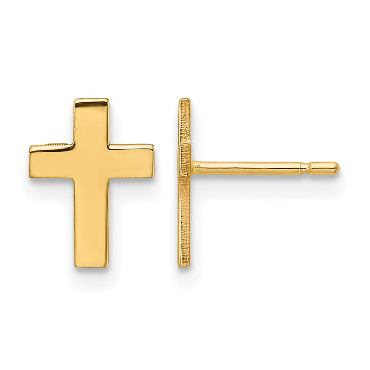 14K Yellow Gold Polished Cross Post Earrings