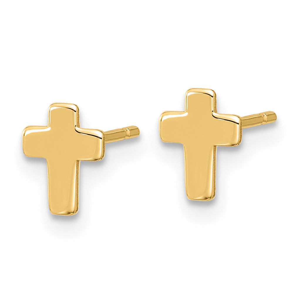 14K Yellow Gold Polished Small Cross Post Earrings