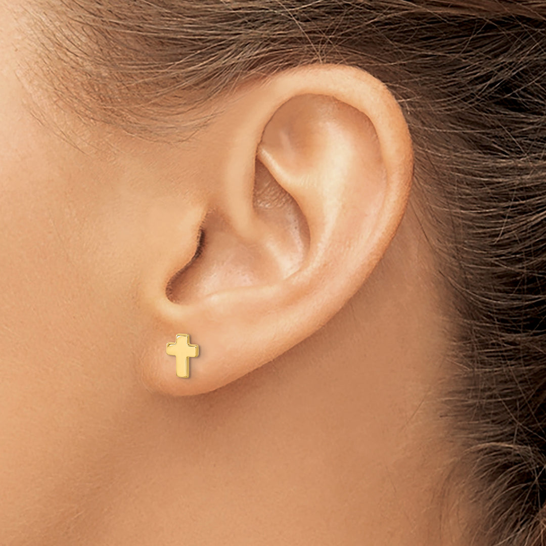 14K Yellow Gold Polished Small Cross Post Earrings
