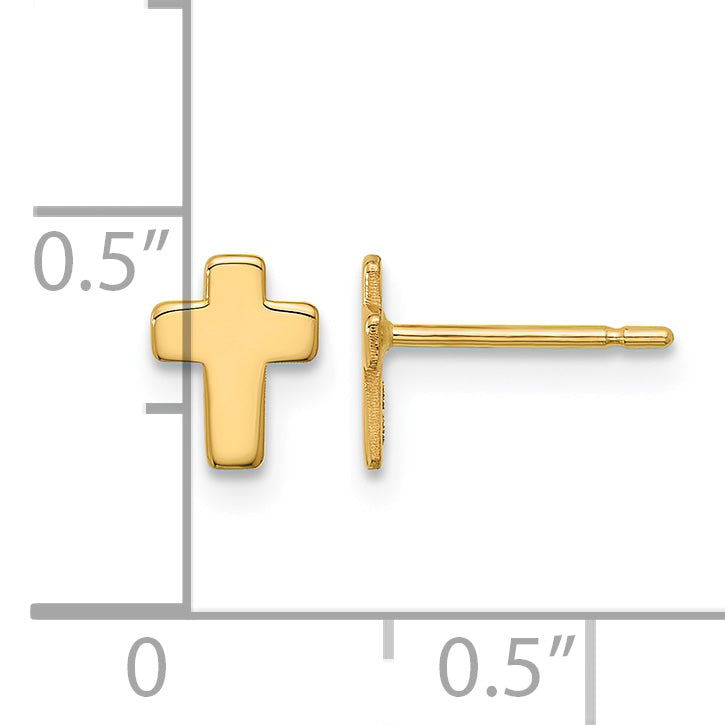 14K Yellow Gold Polished Small Cross Post Earrings