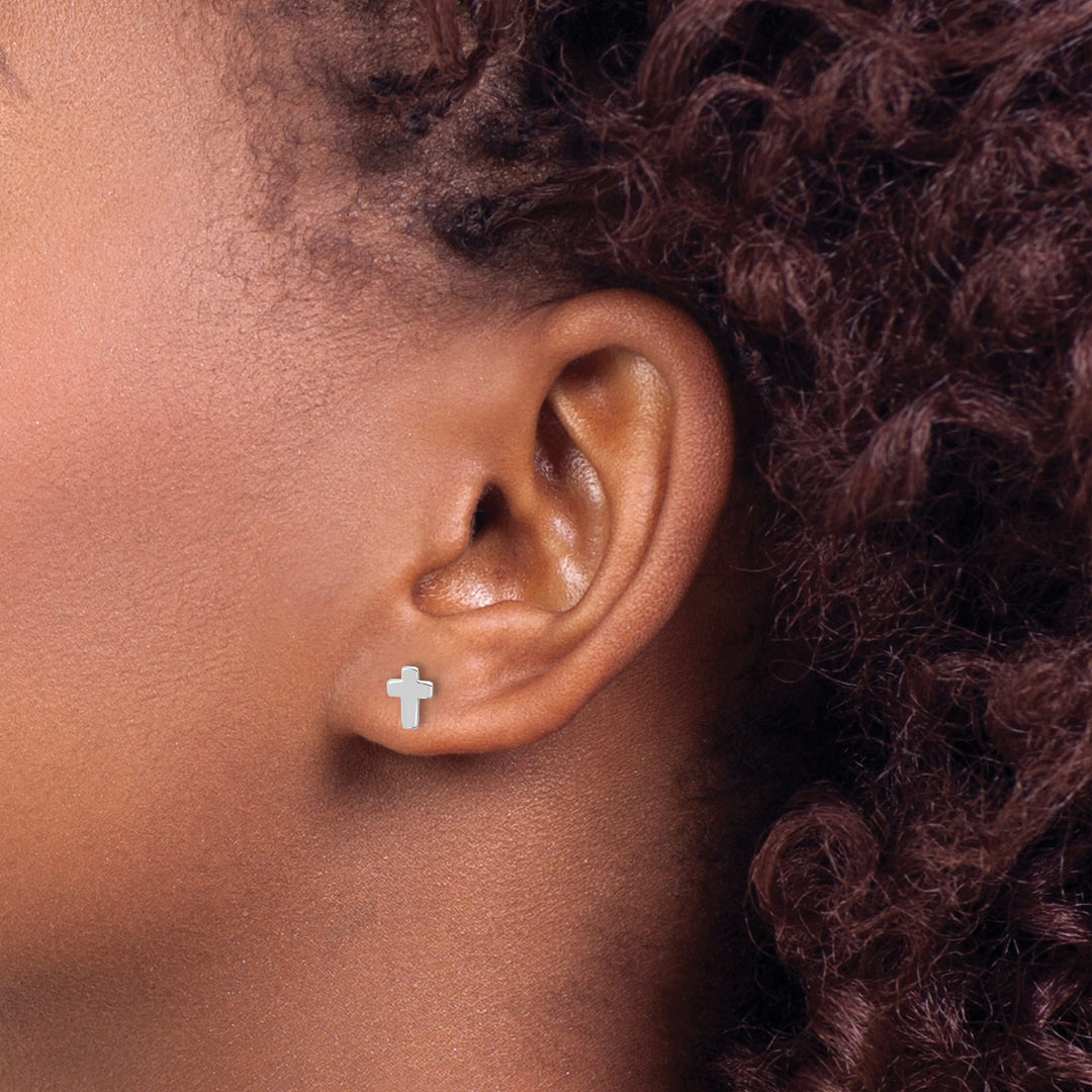 14K White Gold Polished Small Cross Post Earrings