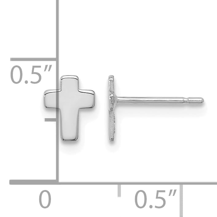 14K White Gold Polished Small Cross Post Earrings