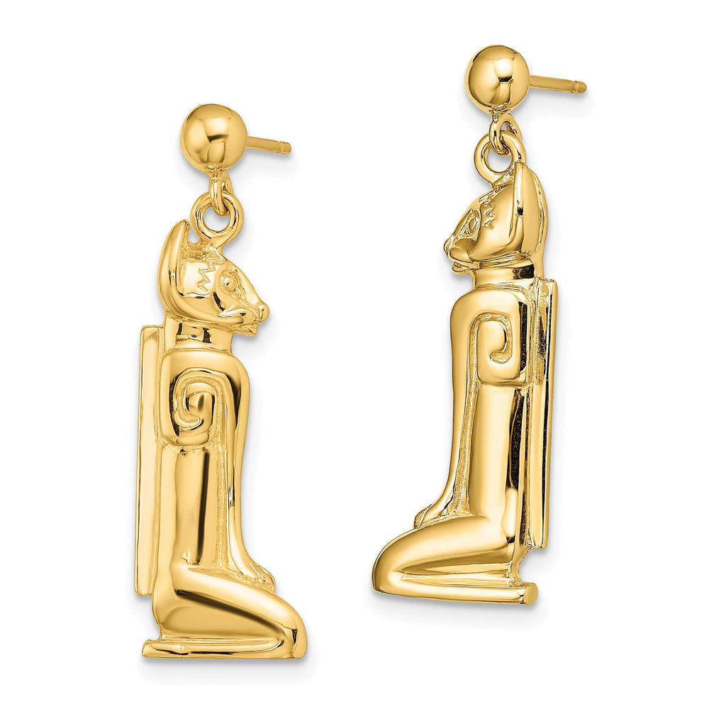 14K Yellow Gold 2-D Marco Island Cat Dangle Post Earrings