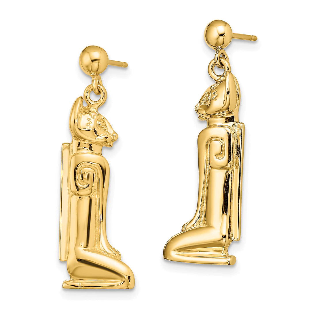 14K Yellow Gold 2-D Marco Island Cat Dangle Post Earrings