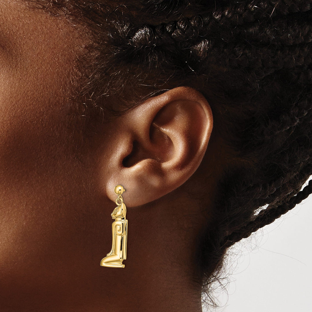 14K Yellow Gold 2-D Marco Island Cat Dangle Post Earrings