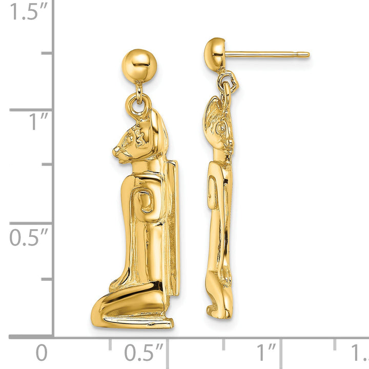 14K Yellow Gold 2-D Marco Island Cat Dangle Post Earrings