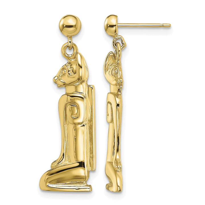 14K Yellow Gold 2-D Marco Island Cat Dangle Post Earrings