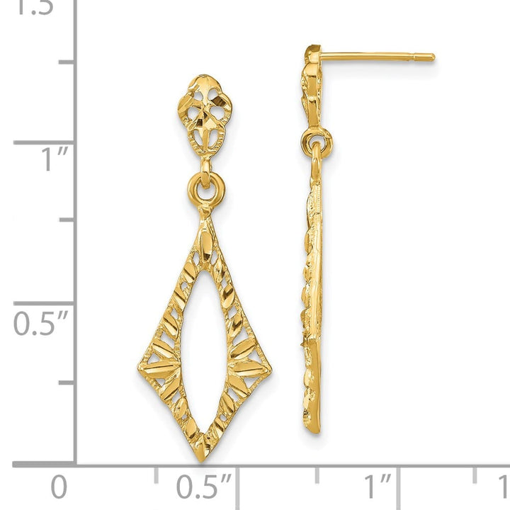 14K Yellow Gold D.C. Diamond Shape Dangle Post Earrings, view 4 of 4