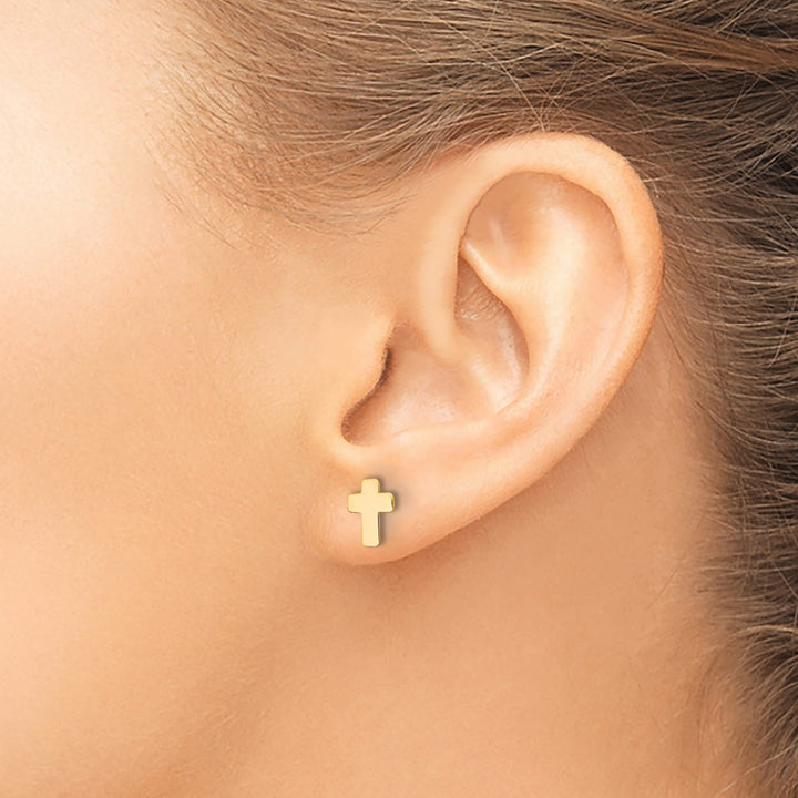 14K Yellow Gold Polished Cross Post Earrings