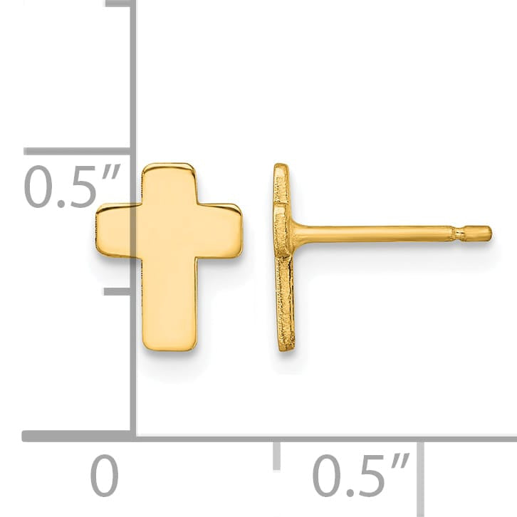 14K Yellow Gold Polished Cross Post Earrings