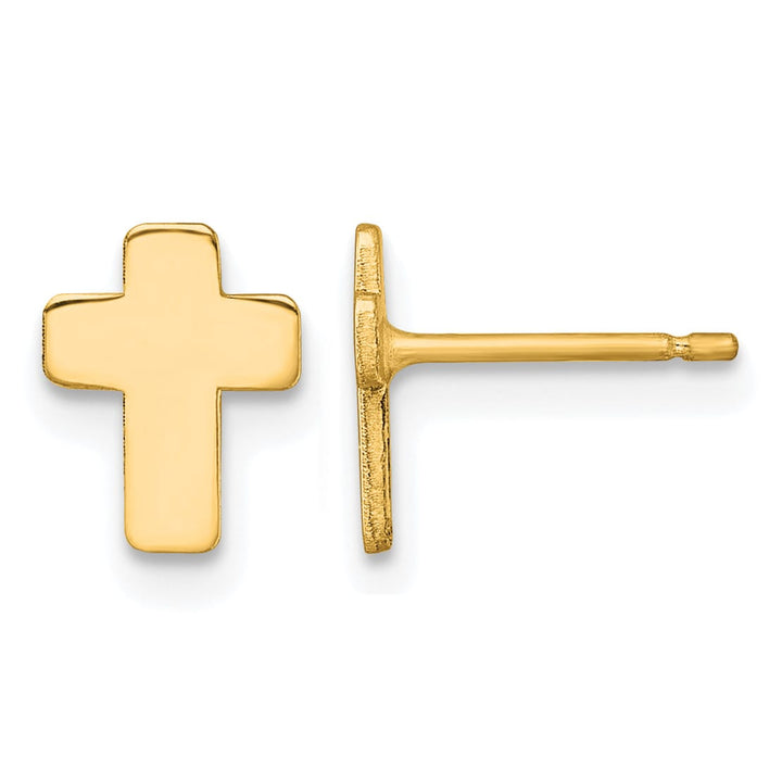 14K Yellow Gold Polished Cross Post Earrings