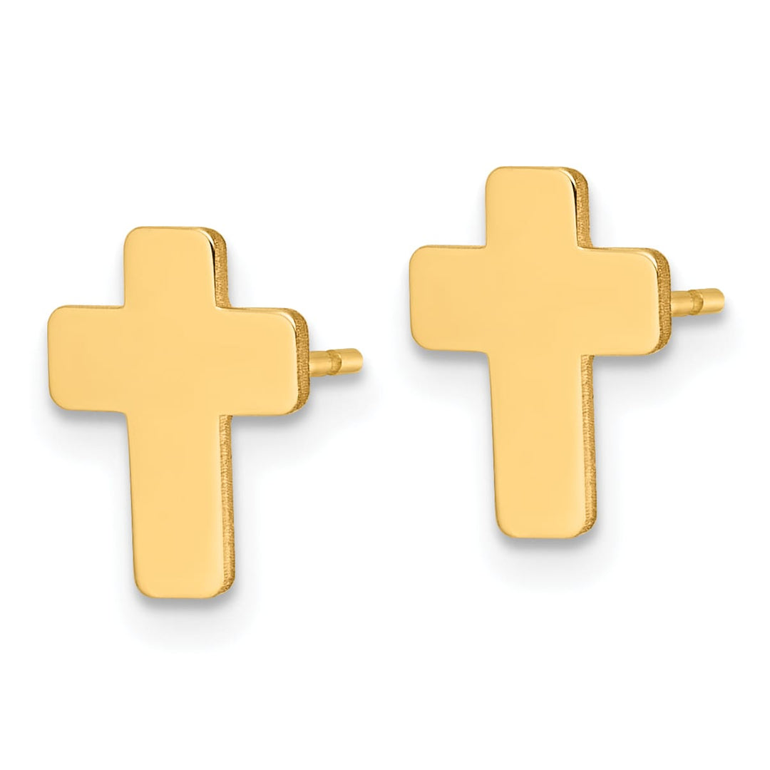 14K Yellow Gold Polished Cross Post Earrings