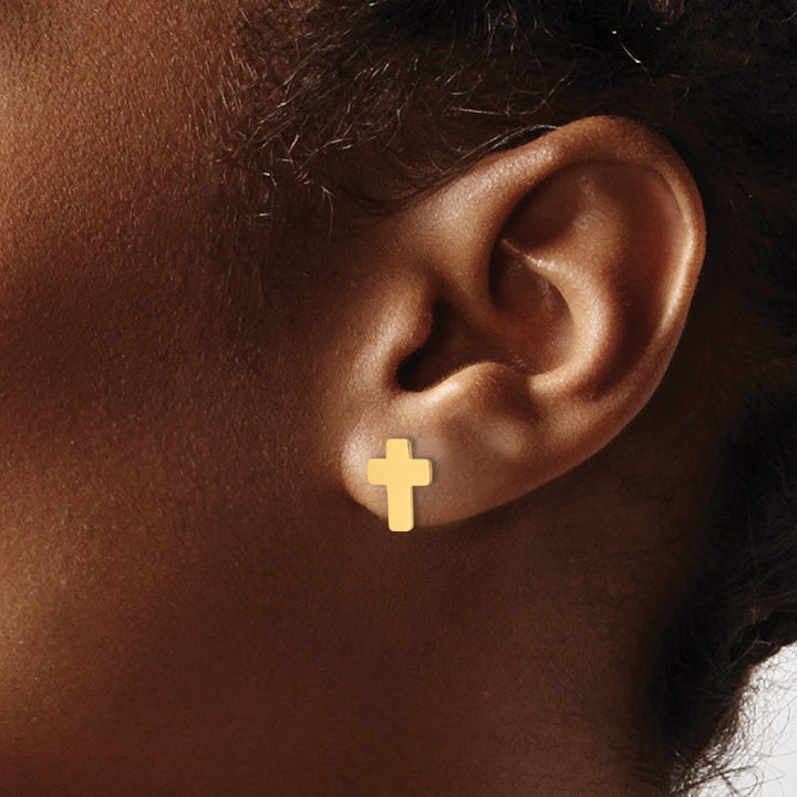 14K Yellow Gold Polished Cross Post Earrings