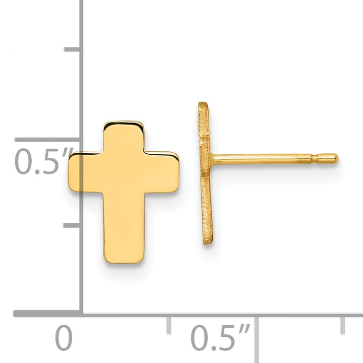 14K Yellow Gold Polished Cross Post Earrings