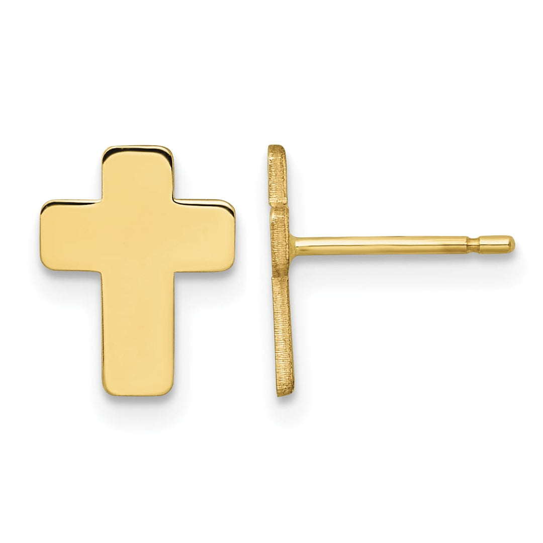 14K Yellow Gold Polished Cross Post Earrings
