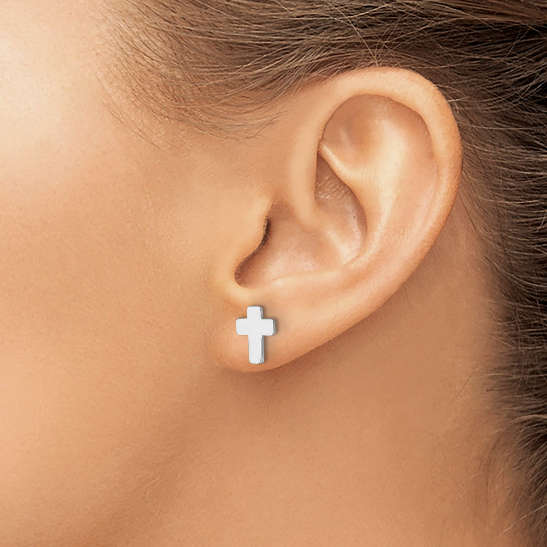14K White Gold Polished Cross Post Earrings