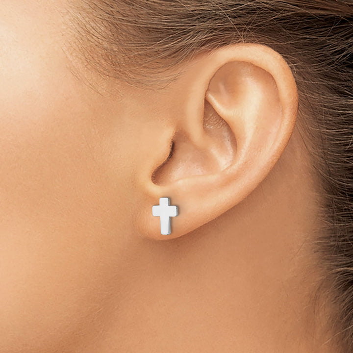 14K White Gold Polished Cross Post Earrings