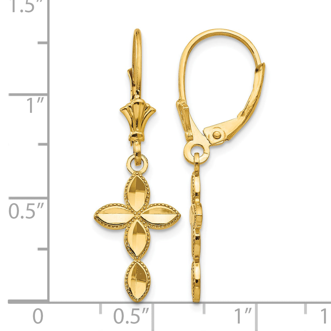14K Yellow Gold D.C. Fancy Cross Dangle Leverback Earrings