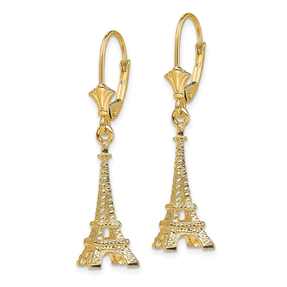 14K Yellow Gold 3-D Eiffel Tower Dangle Leverback Earrings