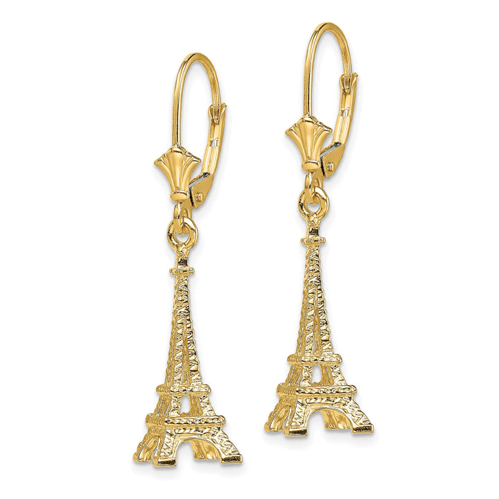 14K Yellow Gold 3-D Eiffel Tower Dangle Leverback Earrings