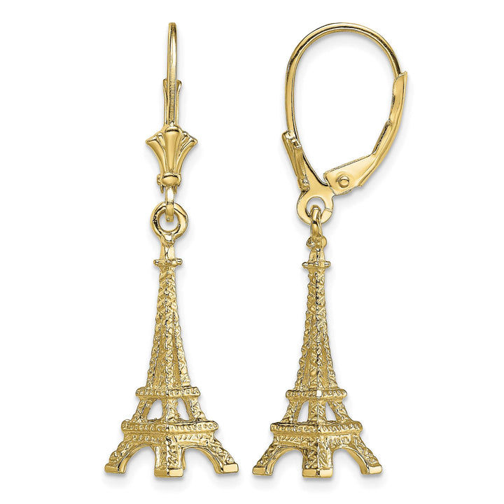14K Yellow Gold 3-D Eiffel Tower Dangle Leverback Earrings