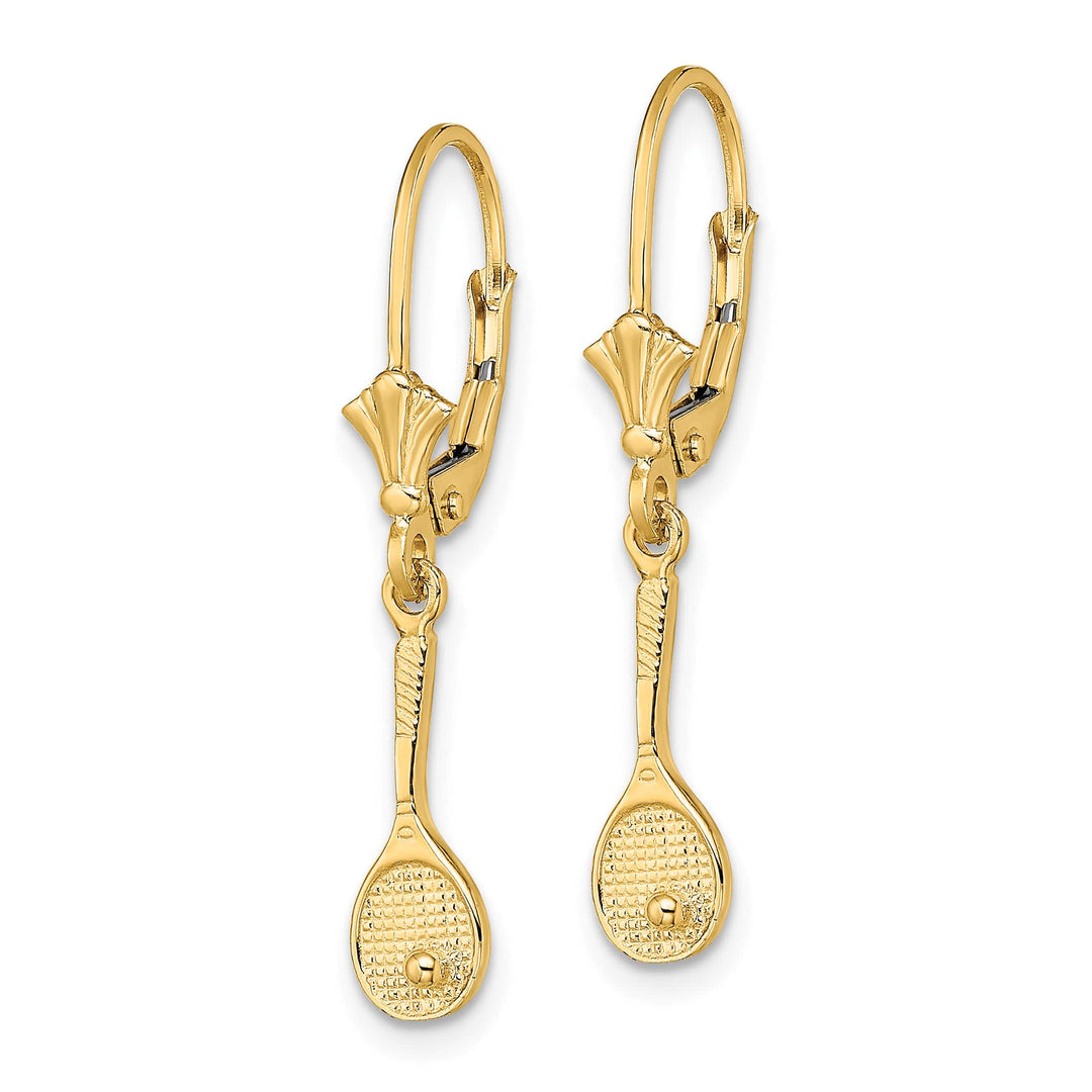 14K Yellow Gold Tennis Racquet with Ball Dangle Leverback Earrings