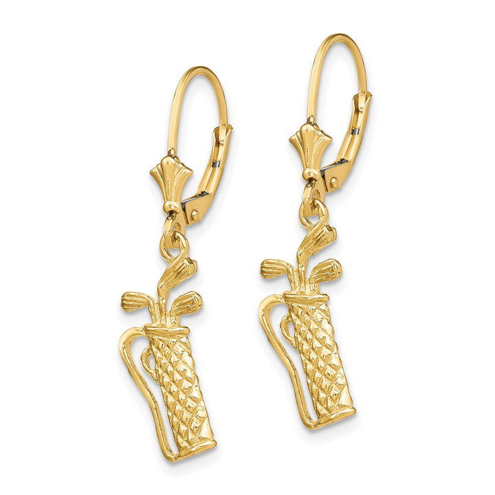 14K Yellow Gold Textured Golf Bag Dangle Leverback Earrings